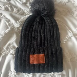 Black Knit Beanie with Pom Pom